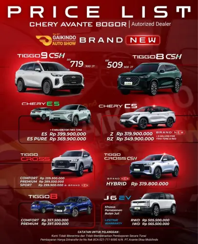 Pricelist Harga Chery toljakarta–merak 2025